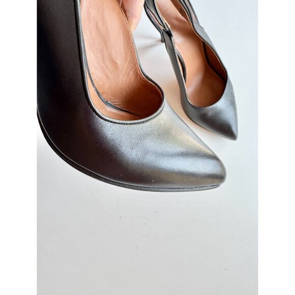 GIVENCHY Black Leather Gold Shark Lock Slingback Pointed Toe Pumps, Size 36 - Picture 6 of 16